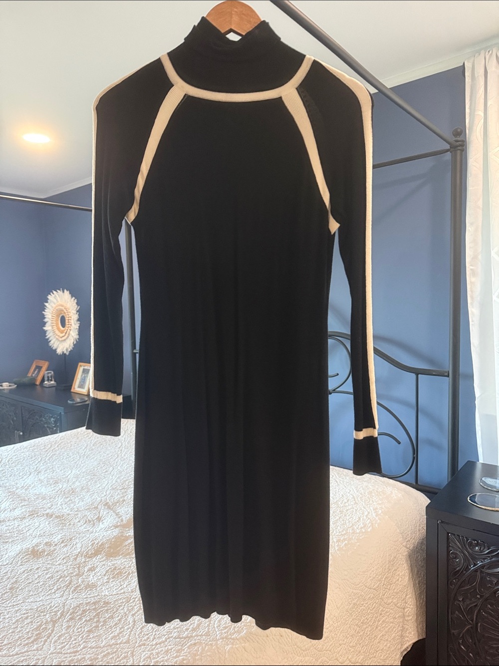 The Limited Black Turtleneck Long-Sleeve Dress with Cream Trim